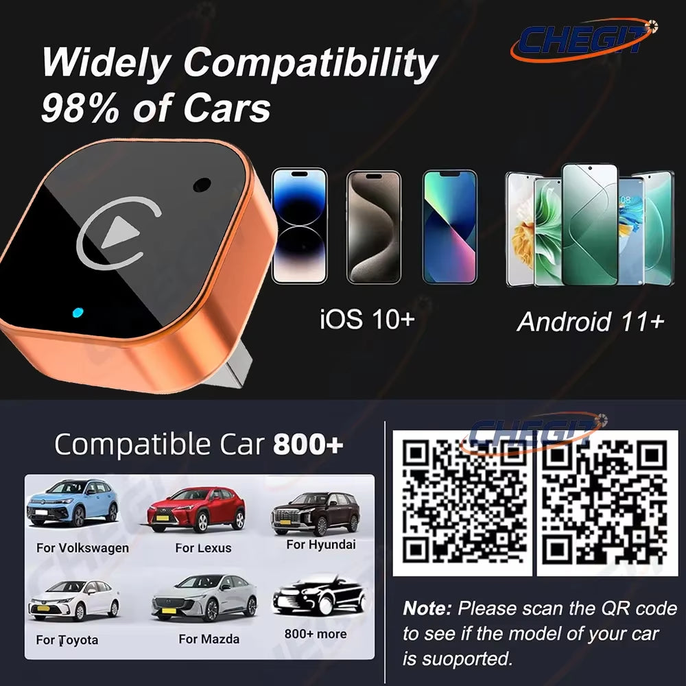 2026 NEW Wireless Carplay Android Auto 2IN1 Wireless Adapter Smart Mini Box Plug and Play 5.8G Wifi Fast Connect Universal
