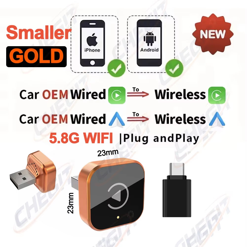 2026 NEW Wireless Carplay Android Auto 2IN1 Wireless Adapter Smart Mini Box Plug and Play 5.8G Wifi Fast Connect Universal