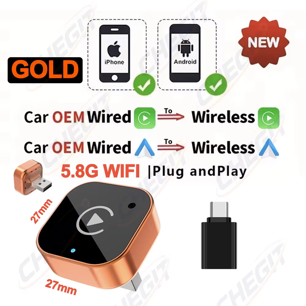 2026 NEW Wireless Carplay Android Auto 2IN1 Wireless Adapter Smart Mini Box Plug and Play 5.8G Wifi Fast Connect Universal