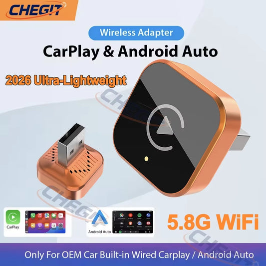 2026 NEW Wireless Carplay Android Auto 2IN1 Wireless Adapter Smart Mini Box Plug and Play 5.8G Wifi Fast Connect Universal